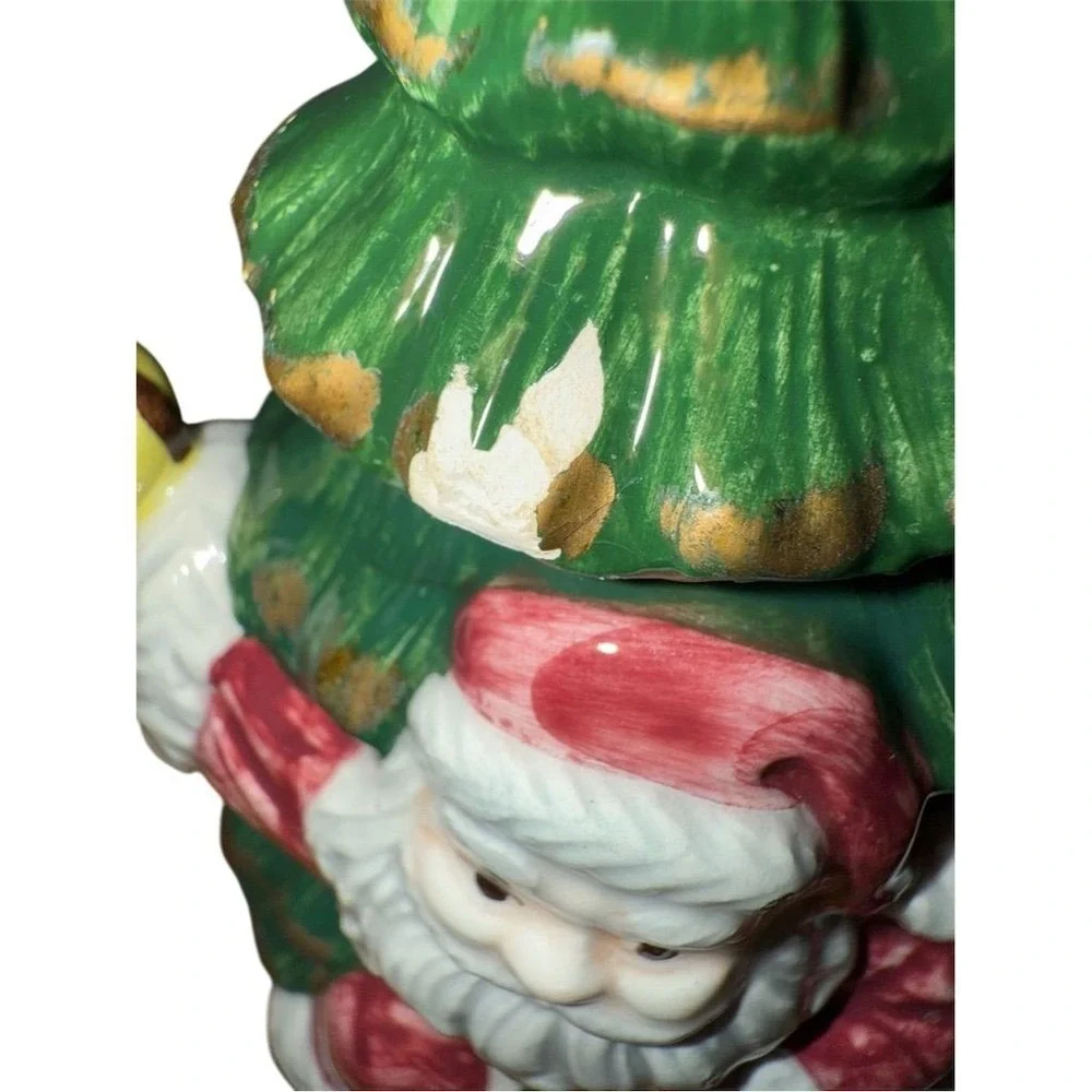 Santa‎ Claus Christmas Teapot with Tree & Gifts Ceramic Festive Decor small chip